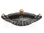 Cast Iron Wok With Wooden Handles And Non-Stick Steel Cover W37W