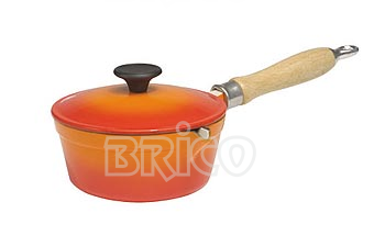 Cast Iron Covered Sauce Pan with Wooden Handle