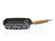 Cast Iron Square Grill Pan with Wooden Handle