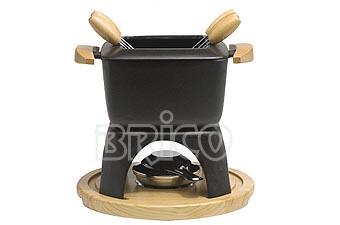 Square Cast Iron Fondue Pot With Wooden Side Handle