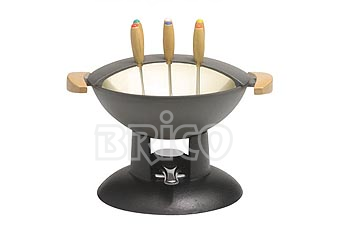Mini Cast Iron Wok Fondue Pot With Wooden Side Handle