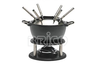 Cast Iron Fondue Pot With S.S. Side Handle And Fork Holder