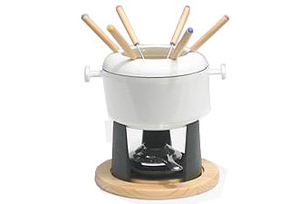 18cm Cast Iron Fondue Pot With Wooden Base M28
