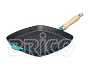 Cast Iron Square Grill Pan With Wooden Handle P24