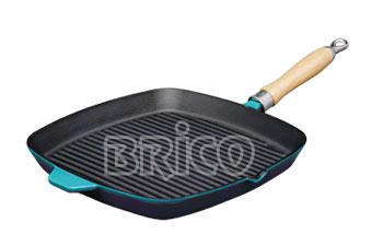 Cast Iron Square Grill Pan With Wooden Handle P24