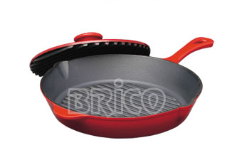Cast Iron Round Skillet -Grill with Press Lid